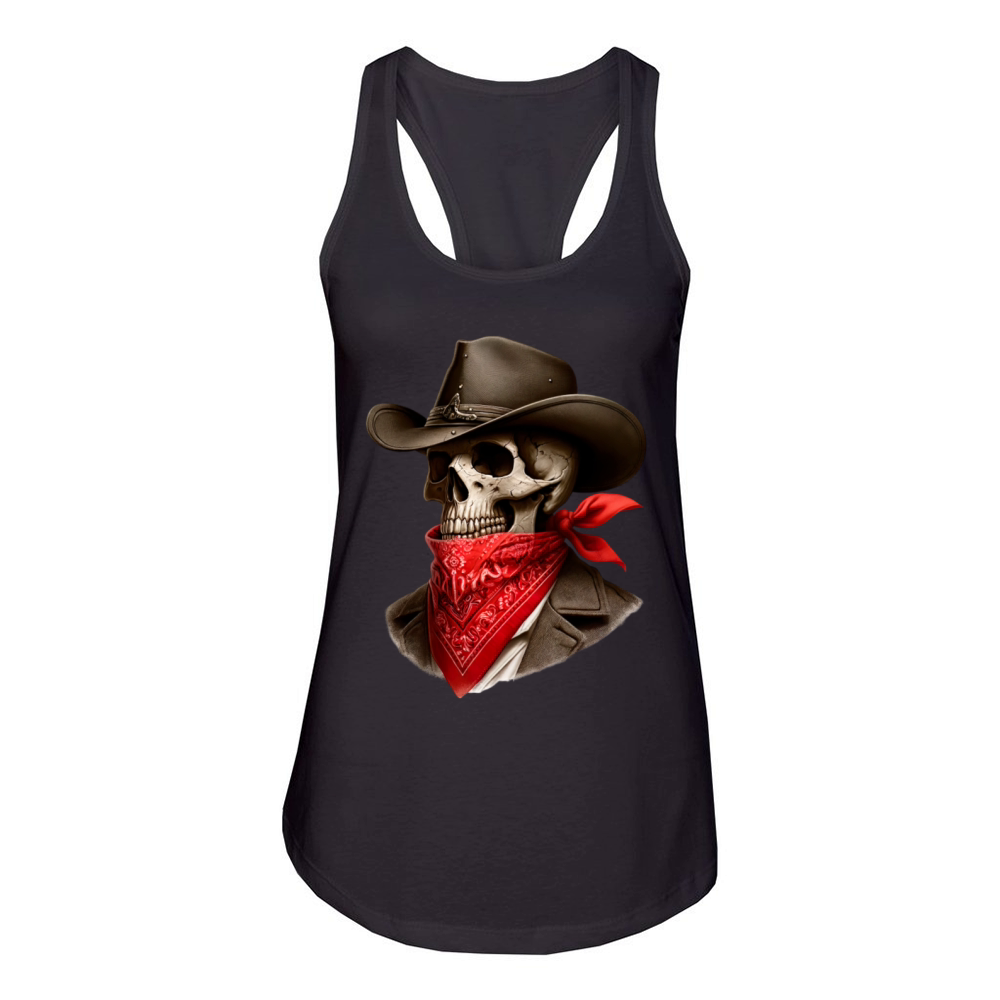 Cowboy Skeleton Skull Bandit Women's Racerback Tank