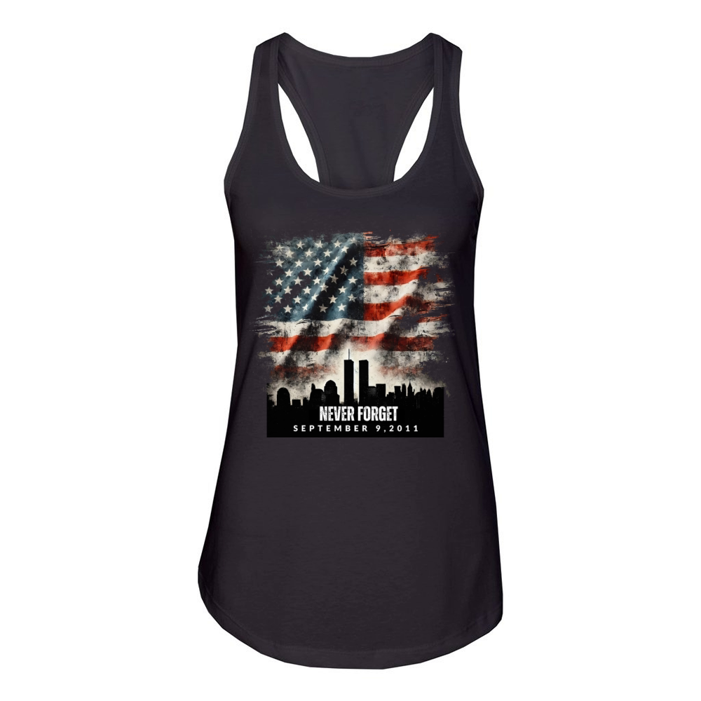 Never Forget September 11 2001 Memorial Day Flag Women's Racerback Tank