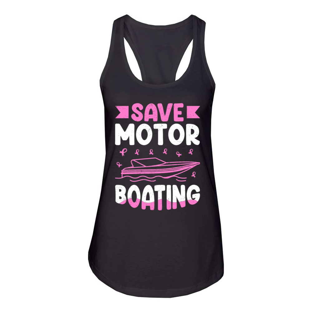 Save Motor Boating Breast Cancer Women's Racerback Tank