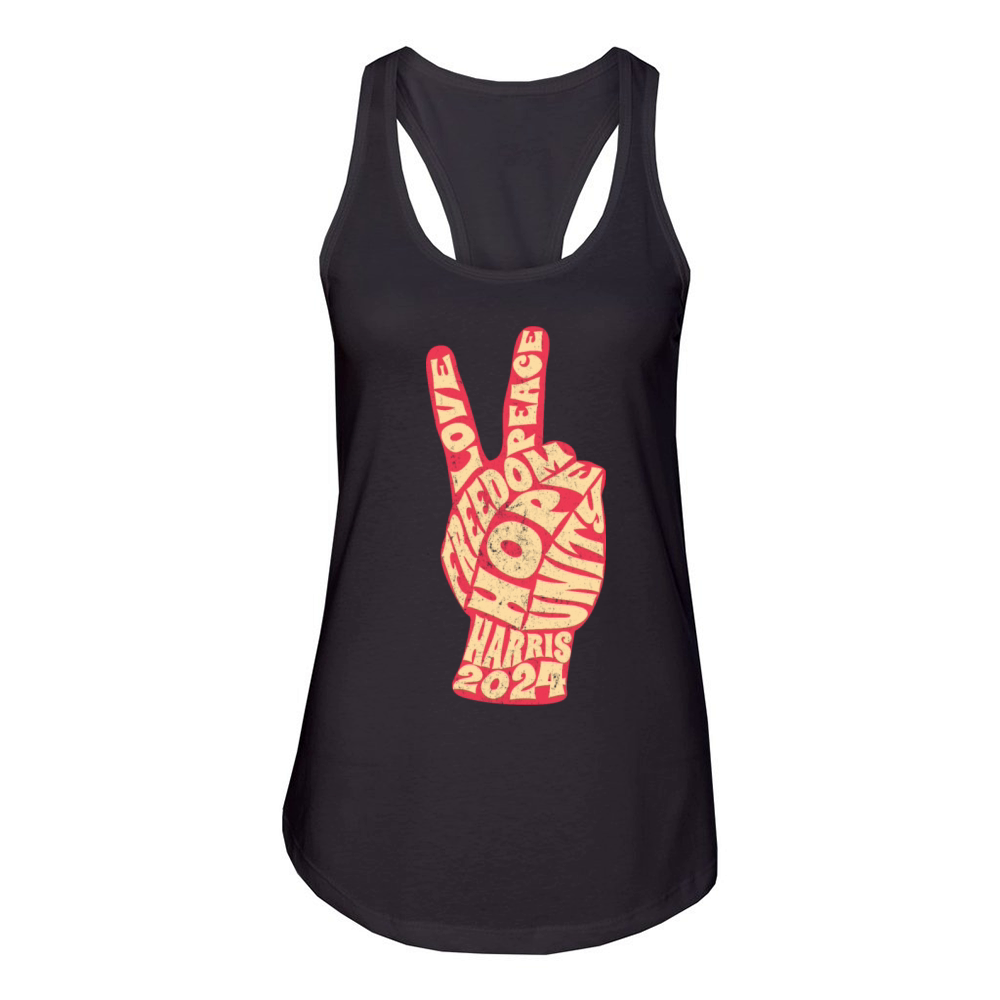 Vintage Kamala Harris 2024 President Peace Sign Women's Racerback Tank