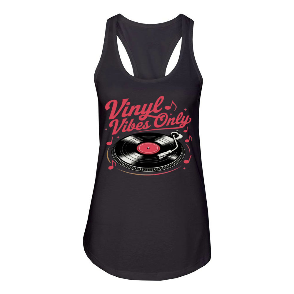Vinyl Vibes Only - Retro Record Player Design Women's Racerback Tank