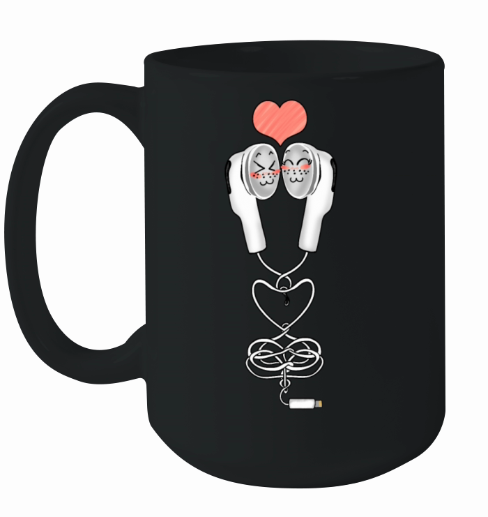 Funny Love Kawaii Earbuds Couple Music Design Y2K Ceramic Mug