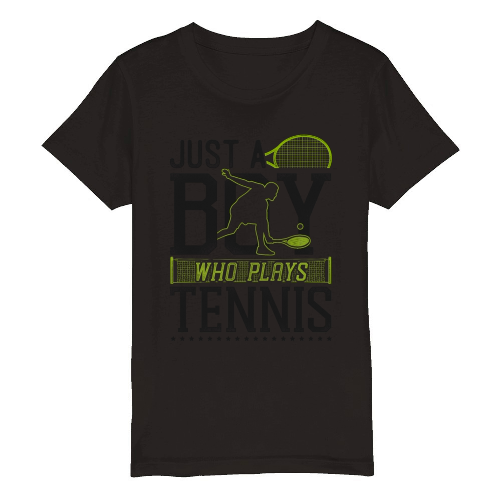 Funny Tennis Player Racket Boy Organic Kids Crewneck T-shirt