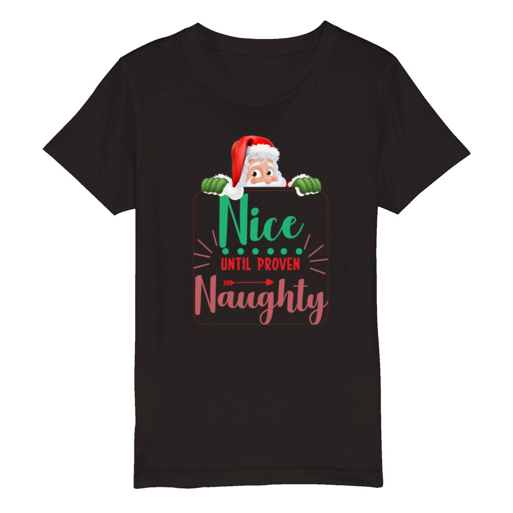 Green and Red Santas Nice Christmas Quote T Shirt Organic Kids Crewneck T-shirt