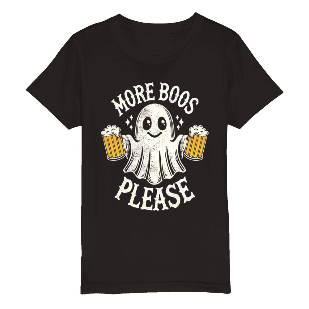 More Boos Please Vintage Cute Ghost Halloween Organic Kids Crewneck T-shirt