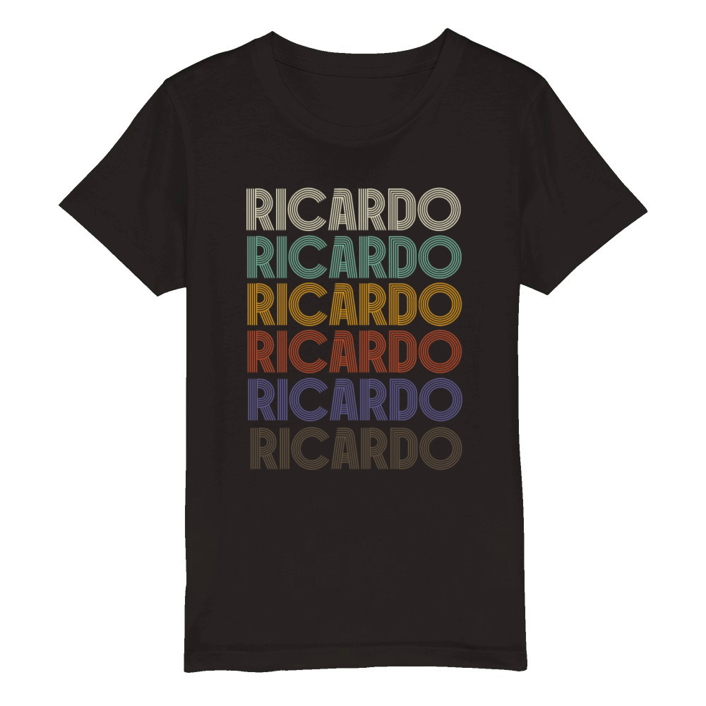 RICARDO First Name Retro Pattern Vintage Stylet Organic Kids Crewneck T-shirt