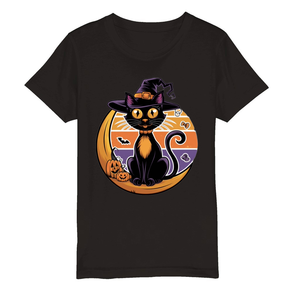 Spooky Cat Charm Organic Kids Crewneck T-shirt