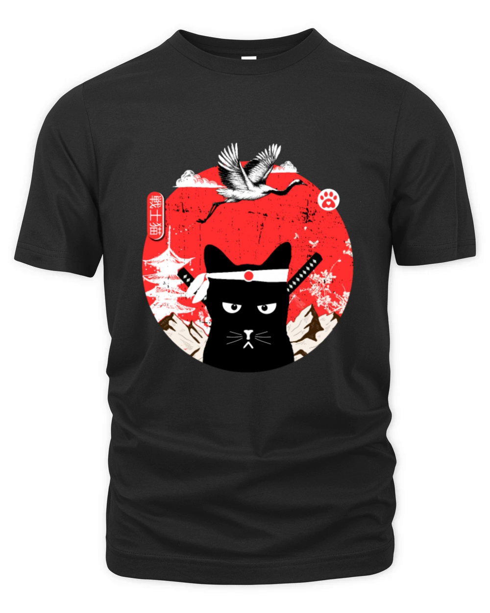 Vintage Japanese black Cat Art Organic Unisex T-shirt