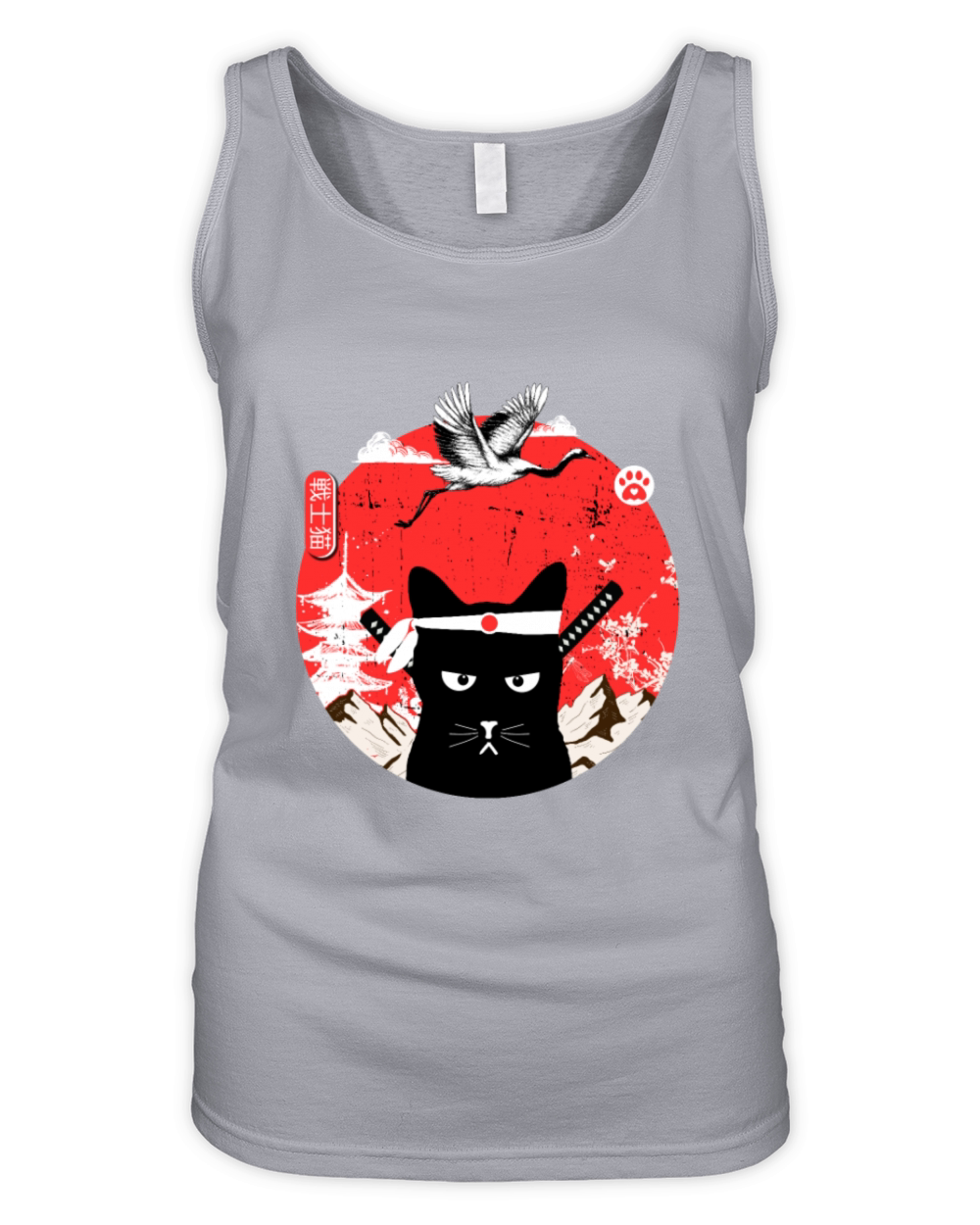 Vintage Japanese black Cat Art Organic Women's Tank Top