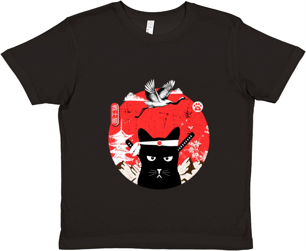 Vintage Japanese black Cat Art Premium Kids Crewneck T-shirt