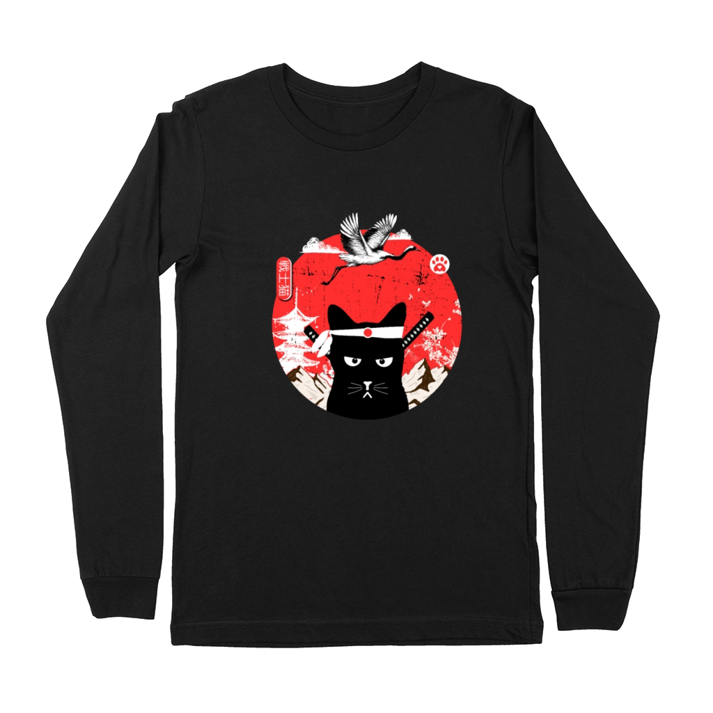 Vintage Japanese black Cat Art Premium Long Sleeve