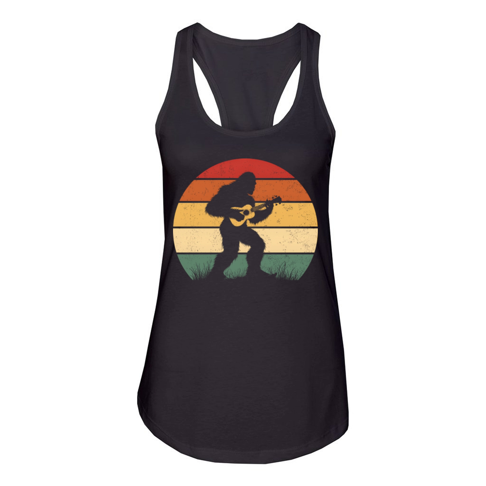 Bigfoot Sasquatch Playing Ukulele Vintage Women's Racerback Tank