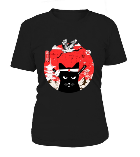 Vintage Japanese black Cat Art Women's T-Shirt
