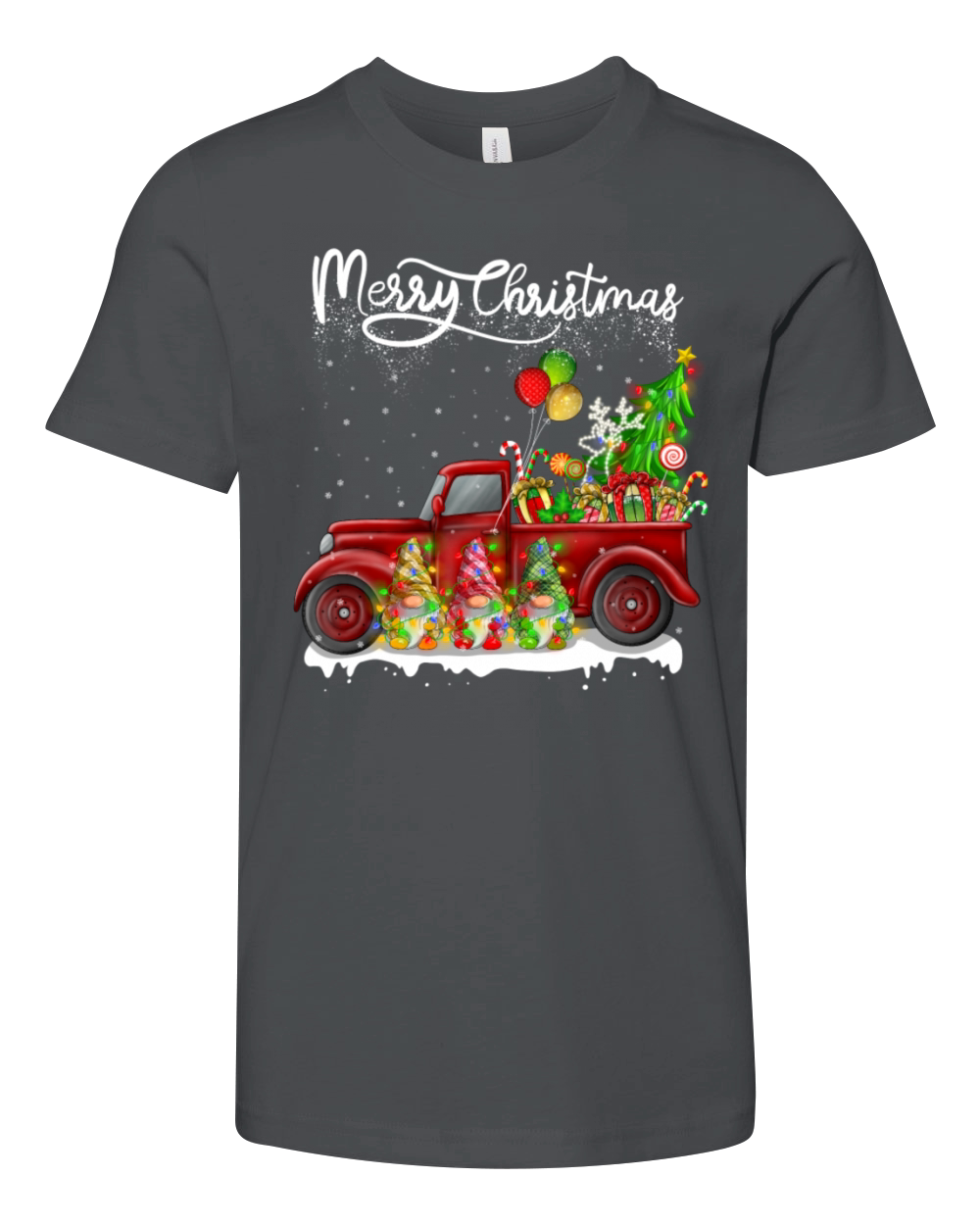 Merry Christmas Vintage Red Truck Gnomes Youth Unisex Jersey Tee