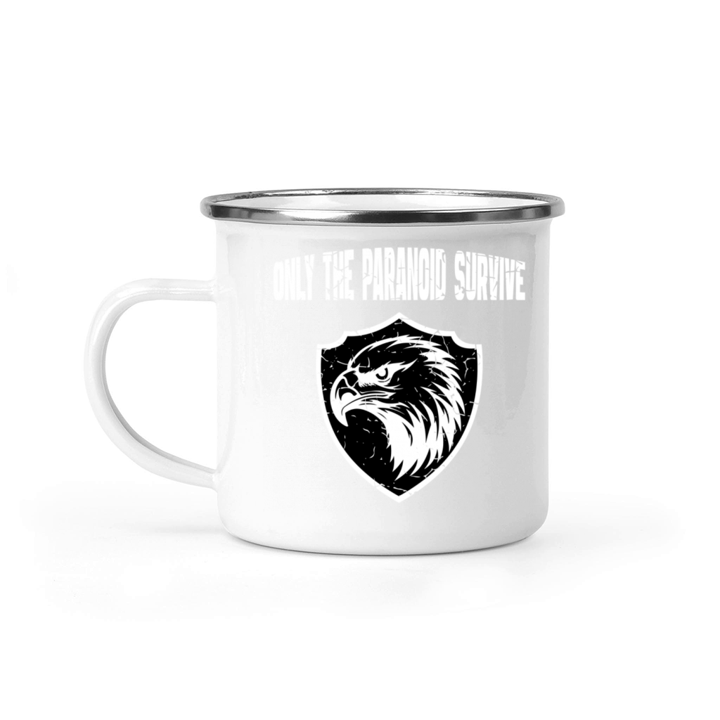 Only The Paranoid Survive Vintage White Camping Mug