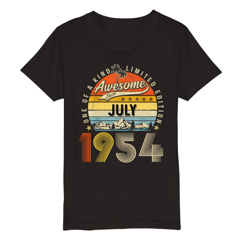 Awesome Since July 1954 Vintage 70th Birthday Organic Kids Crewneck T-shirt