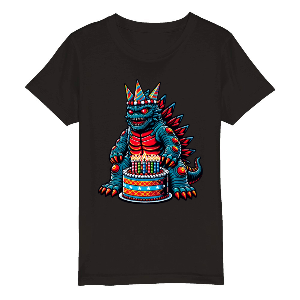 Funny Monster Birthday Party Kaiju Illustration Organic Kids Crewneck T-shirt