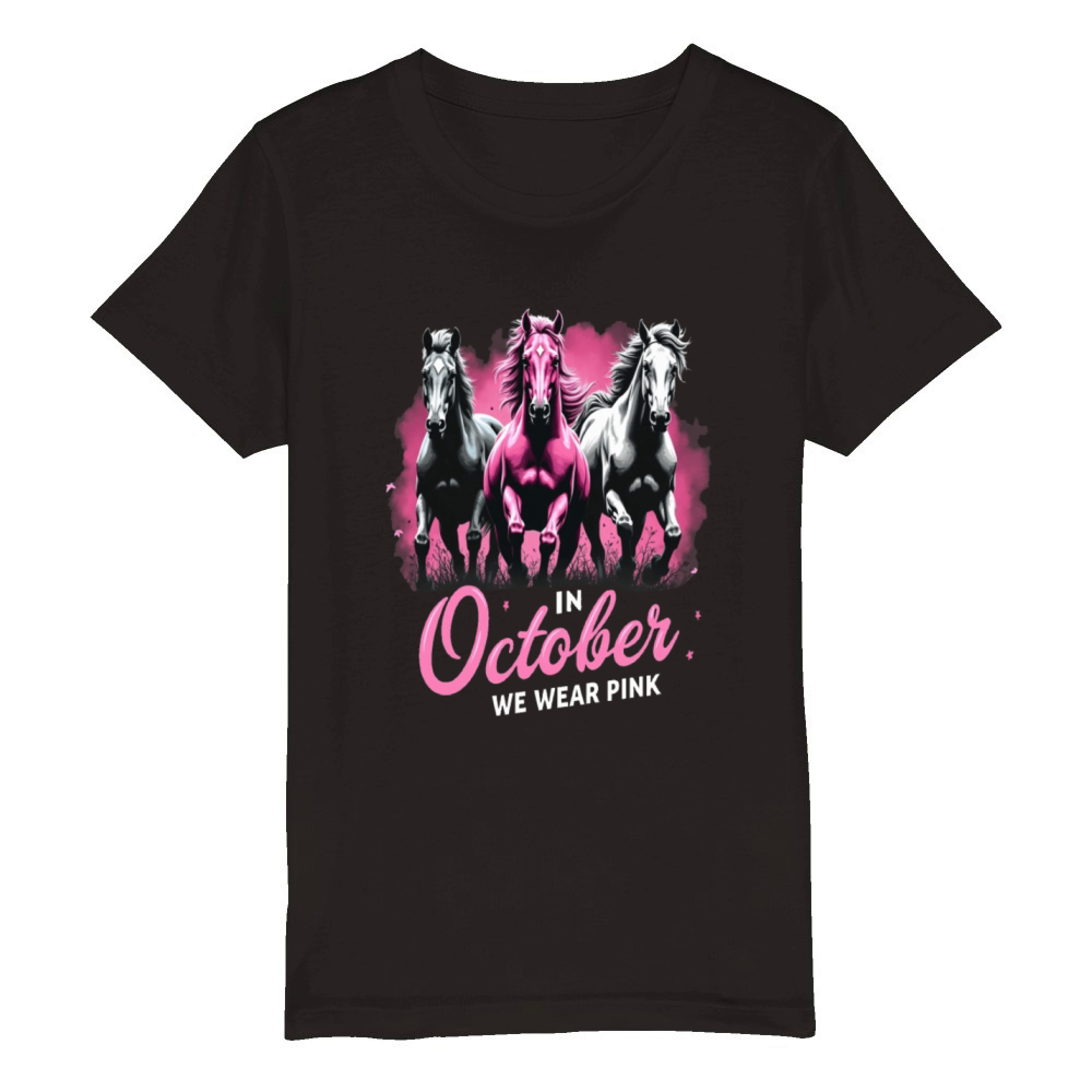Horses for October Breast Cancer Organic Kids Crewneck T-shirt