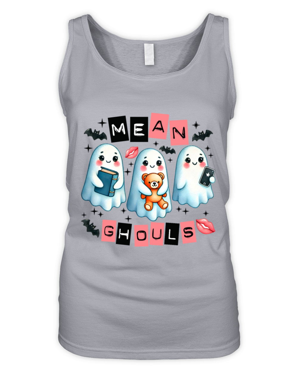 Ghost Drinking Coffee Book Reading Halloween Pumpk Organic Women's Tank Top