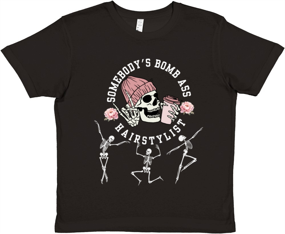Somebodys Bomb Ass Hair Stylist Dancing Skeleton Premium Kids Crewneck T-shirt
