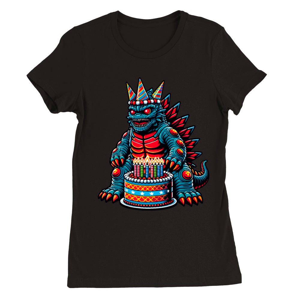 Funny Monster Birthday Party Kaiju Illustration Premium Womens Crewneck T-shirt