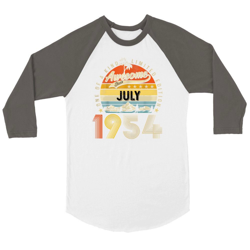 Awesome Since July 1954 Vintage 70th Birthday Unisex ¾ sleeve Raglan T-shirt