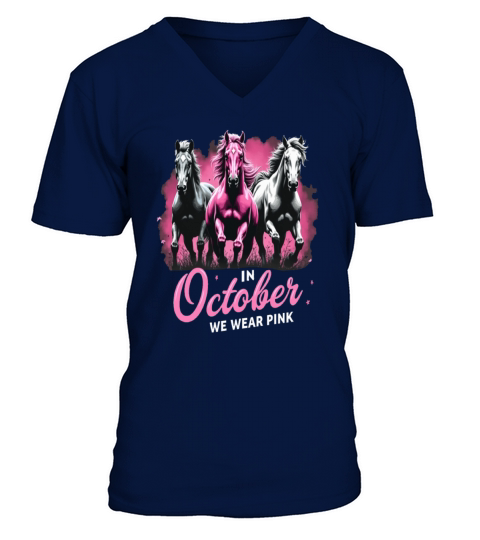 Horses for October Breast Cancer V-Neck T-shirt