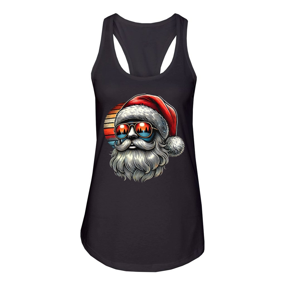 Cool Santa Vintage Retro Sunset Christmas Vibes Women's Racerback Tank
