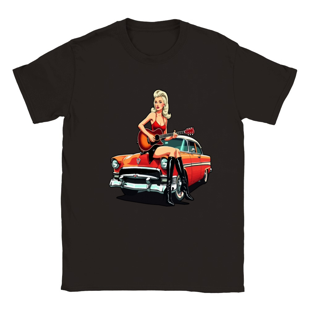 Pinup Girl with Guitar Classic Car Classic Kids Crewneck T-shirt