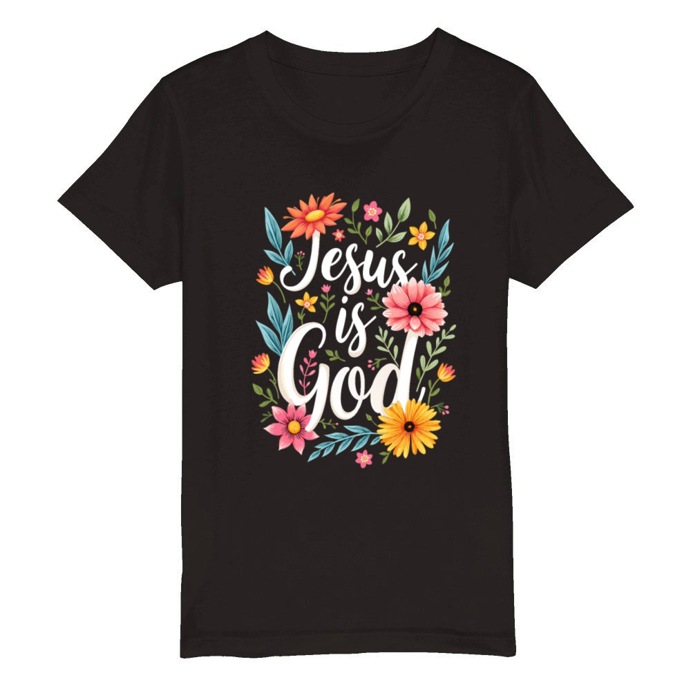 Jesus Is God Flower Floral - Christian Quote Organic Kids Crewneck T-shirt