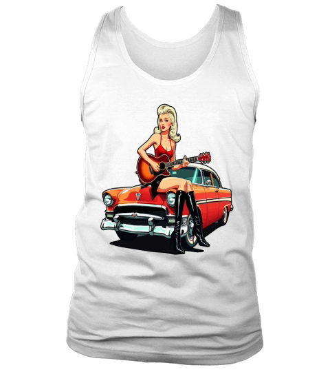 Pinup Girl with Guitar Classic Car Tank Top Unisex