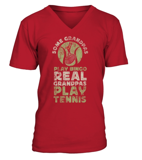 Funny Tennis Player Racket Grandpa V-Neck T-shirt