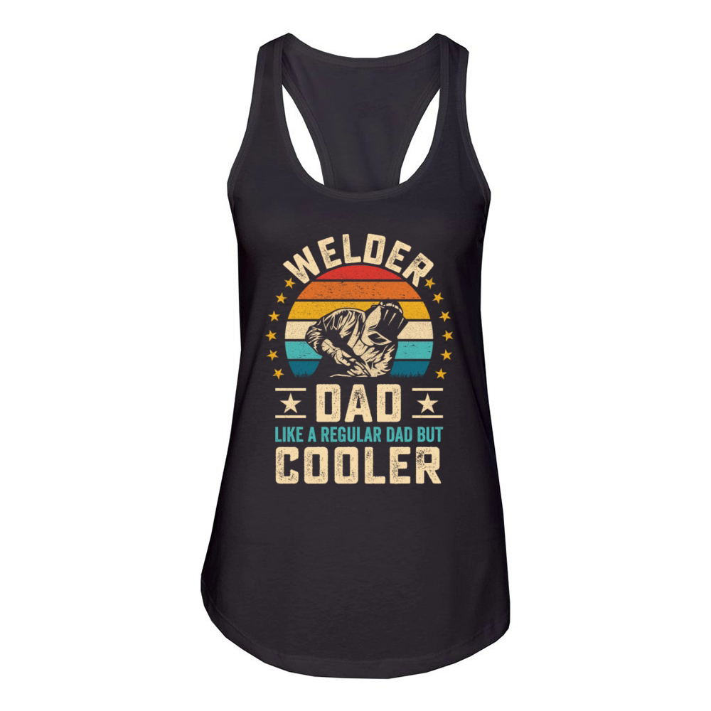 Cool welder dad quote with retro sunset welding Women's Racerback Tank