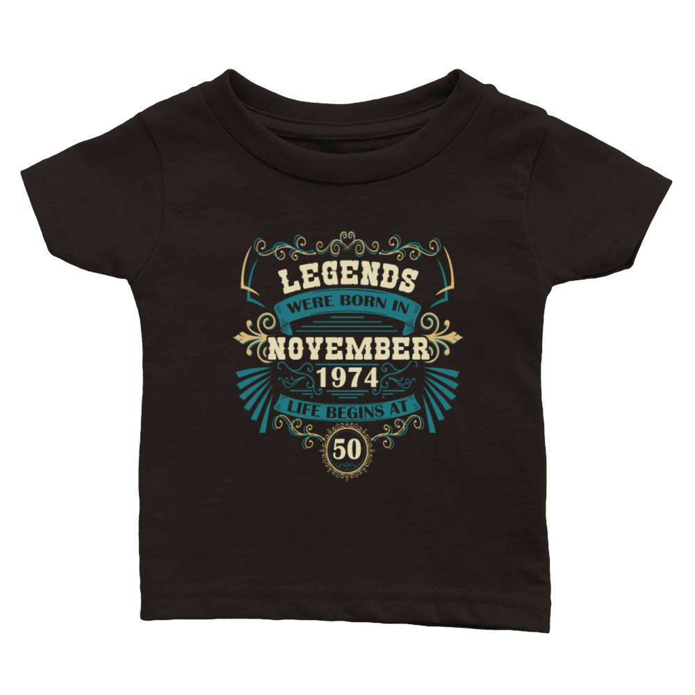 50th birthday legends born 1974 november vintage Classic Baby Crewneck T-shirt