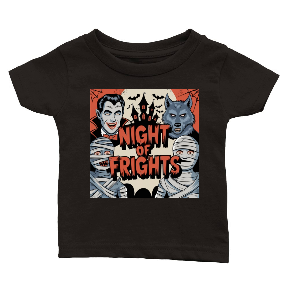 a retro themed halloween t shirt with a vintage c Classic Baby Crewneck T-shirt