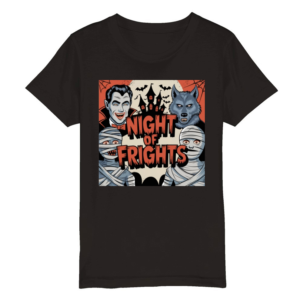 a retro themed halloween t shirt with a vintage c Organic Kids Crewneck T-shirt