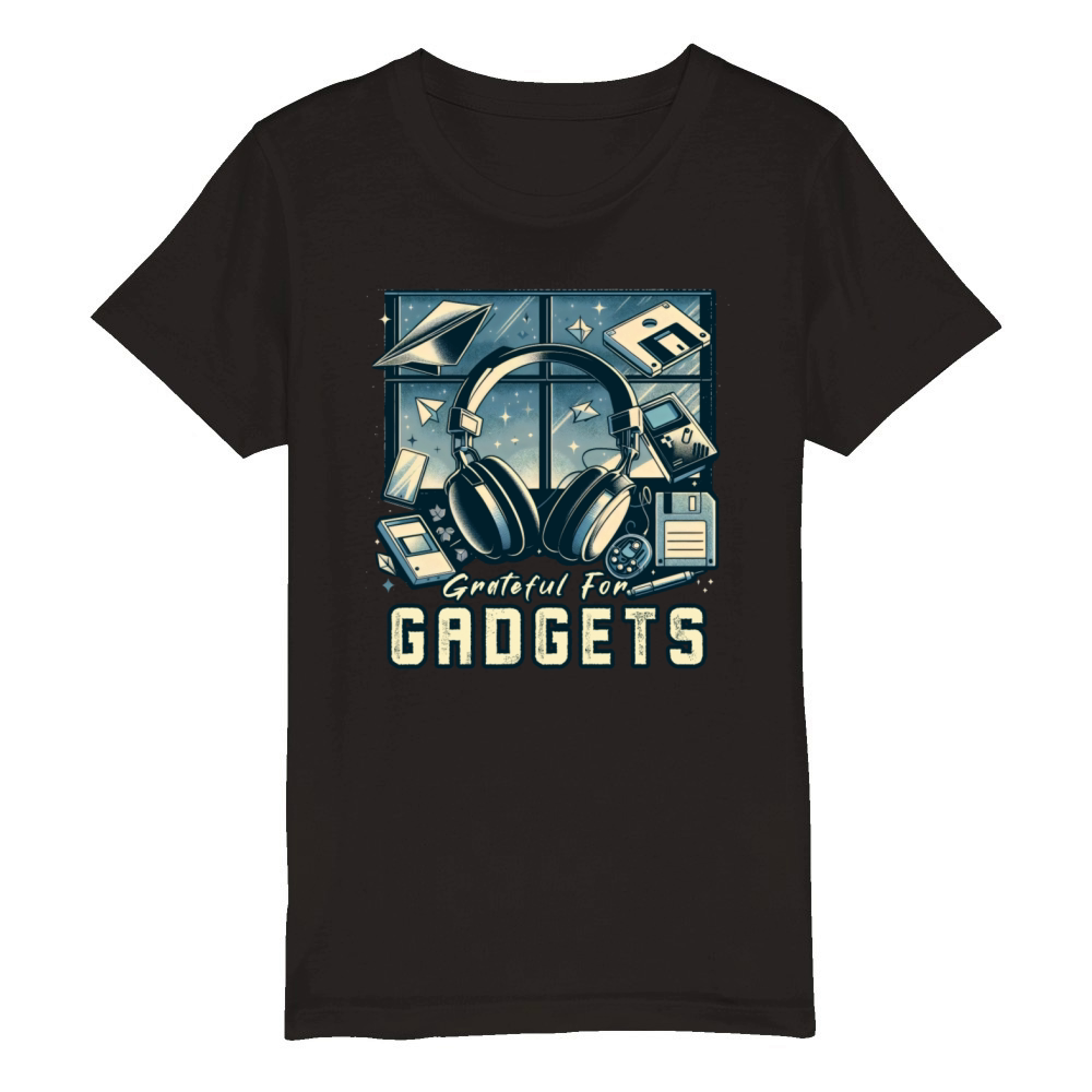 Grateful For Gadgets Nostalgia Fun Thanksgiving IT Organic Kids Crewneck T-shirt