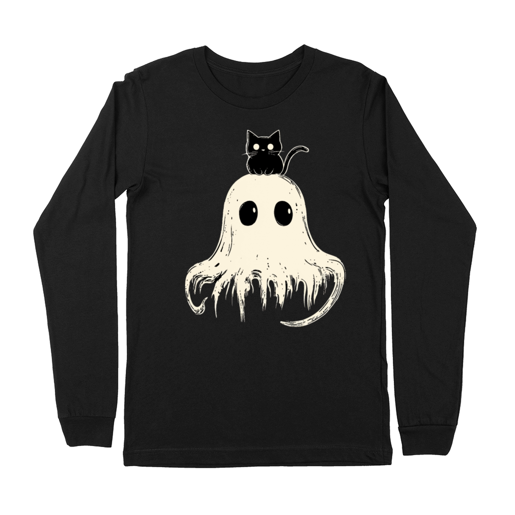 Halloween spooky ghost Boo with black cat design Premium Long Sleeve
