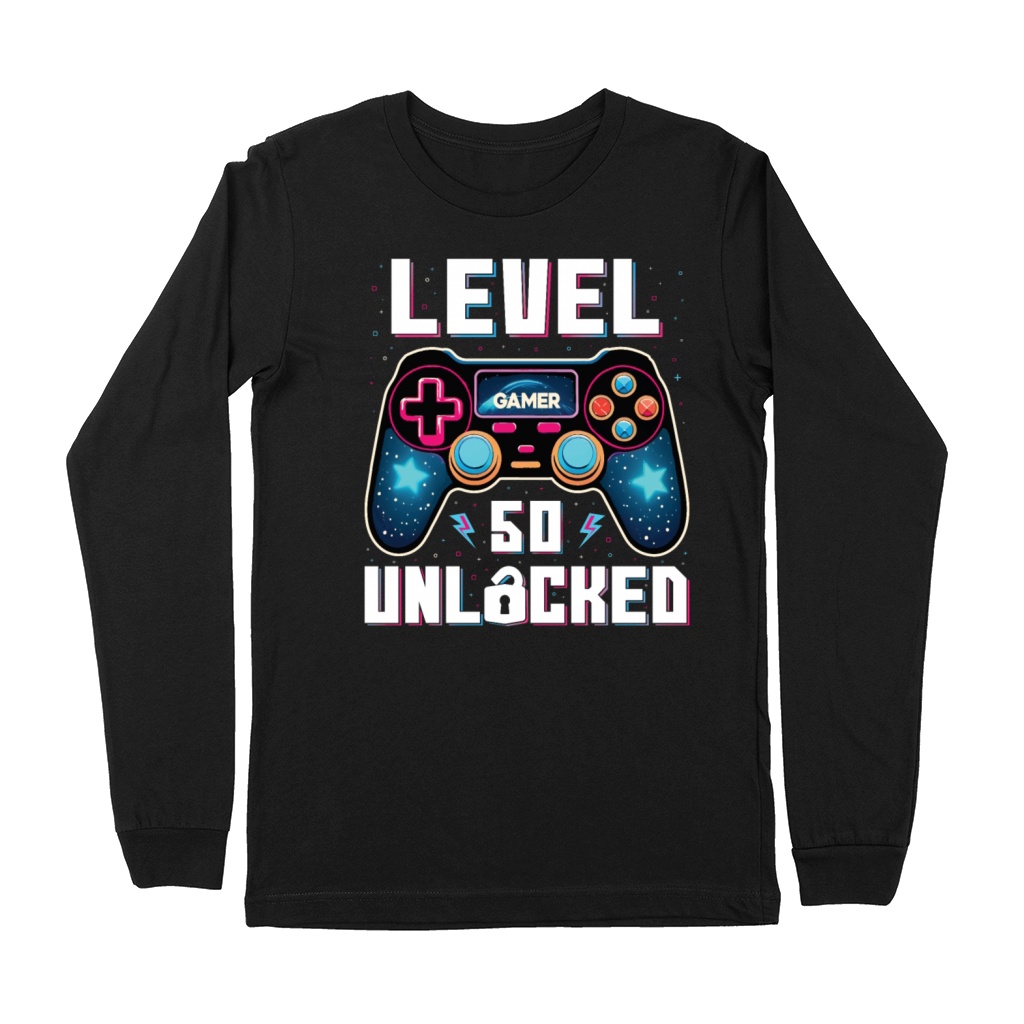Level 50 Unlocked 50th Birthdays Gamer Gift Premium Long Sleeve