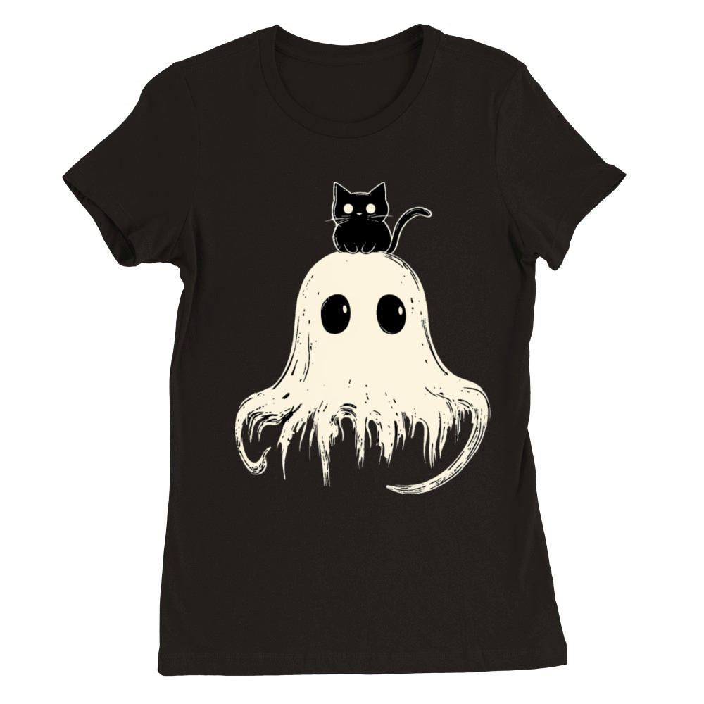 Halloween spooky ghost Boo with black cat design Premium Womens Crewneck T-shirt