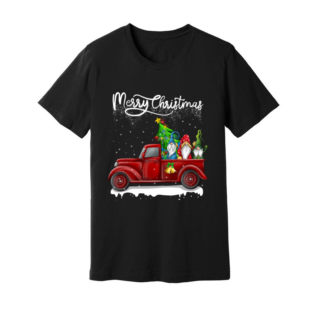 Merry Christmas Vintage Red Truck Gnomes Unisex Jersey Tee