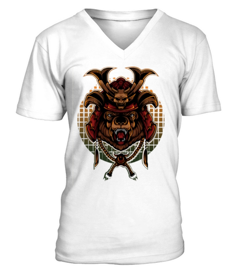 The illustration depicts a fierce-looking bear V-Neck T-shirt