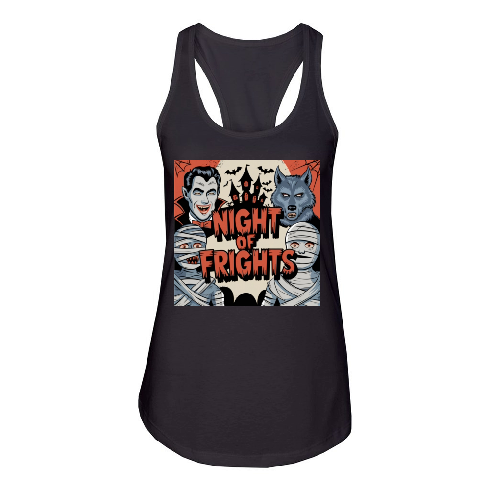 a retro themed halloween t shirt with a vintage c Women's Racerback Tank