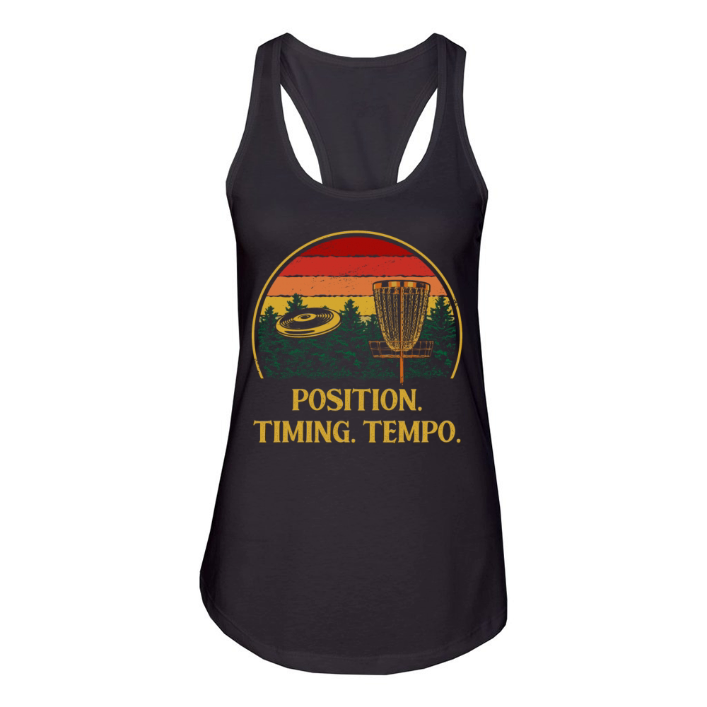 Position Timing Tempo Disc Golf Strategy Golfer Te Women's Racerback Tank