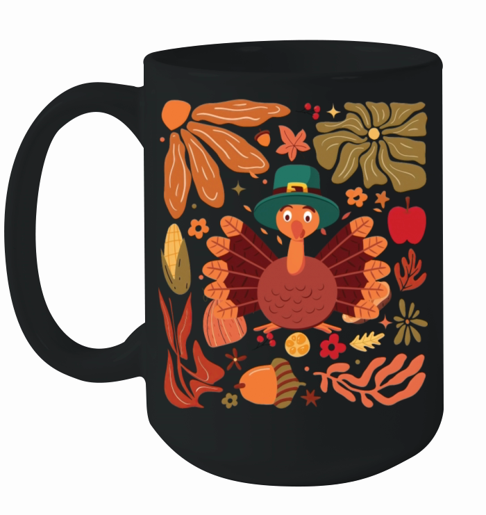 Boho Floral Turkey Funny Thanksgiving Autumns Fall Ceramic Mug