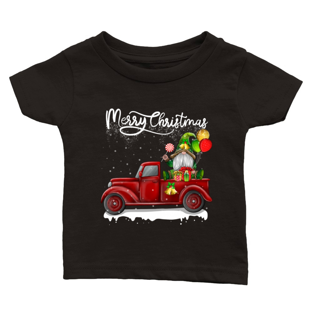 Merry Christmas Vintage Red Truck Gnome Classic Baby Crewneck T-shirt