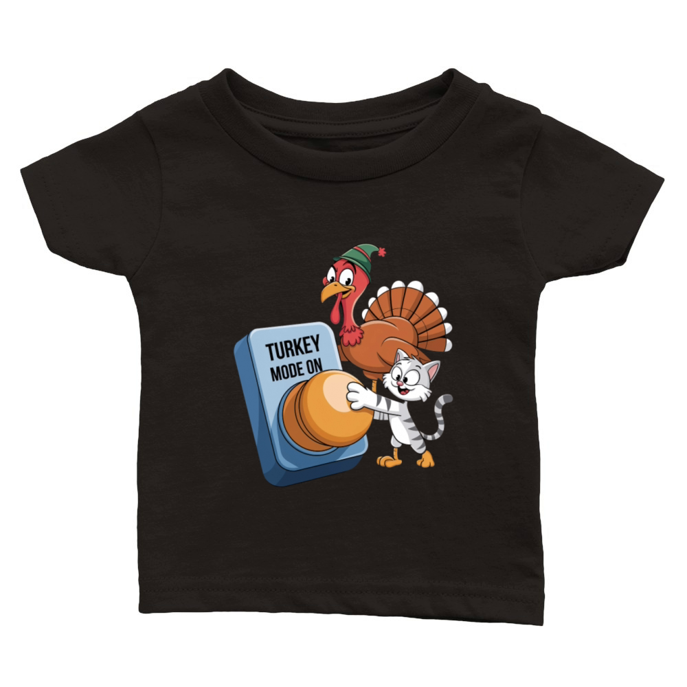 Playful Cat and Turkey Mode On for Thanksgiving Classic Baby Crewneck T-shirt