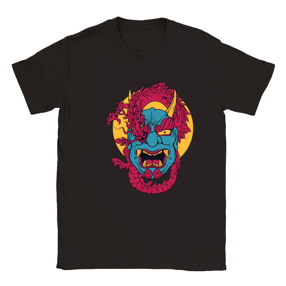 Demon Oni and Dragon hanya mask japanese lofi Classic Kids Crewneck T-shirt