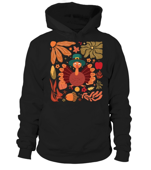 Boho Floral Turkey Funny Thanksgiving Autumns Fall Hoodie Unisex
