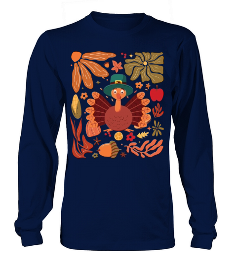 Boho Floral Turkey Funny Thanksgiving Autumns Fall Long sleeved Unisex